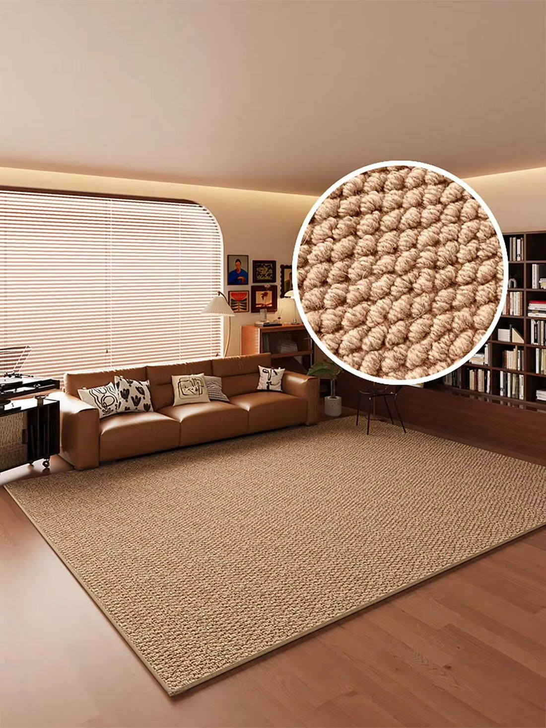 1pc Jute Appearance Minimalist Durable Living Room Rug, Camel Grey White Round Bedroom Area Carpet, Home Room Decor, Non-Slip Absorbent Bathroom Mat, Kitchen Hallway Office Lobby Study And Gaming Room Indoor Outdoor Doormat