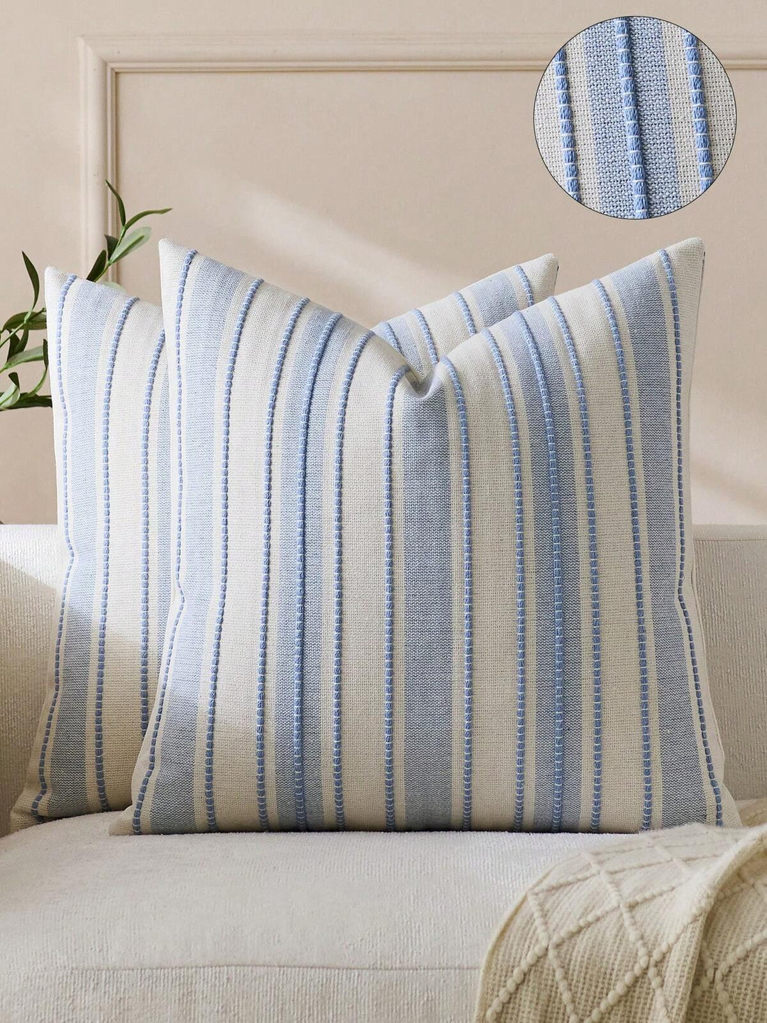 1pc Woven Wide Stripe Decorative Throw Pillow Cover, Casual Home Decor