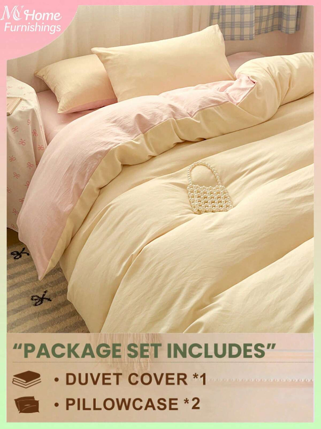 3pcs Light Yellow And Light Pink Bedding Set, 1 Duvet Cover And 2 Pillowcases, Dorm Bedding For Boys And Girls, Minimalist Fashion Home Decor, Soft And Comfortable Bedroom Bedding, Fashion Set, Machine Washable, No Filling