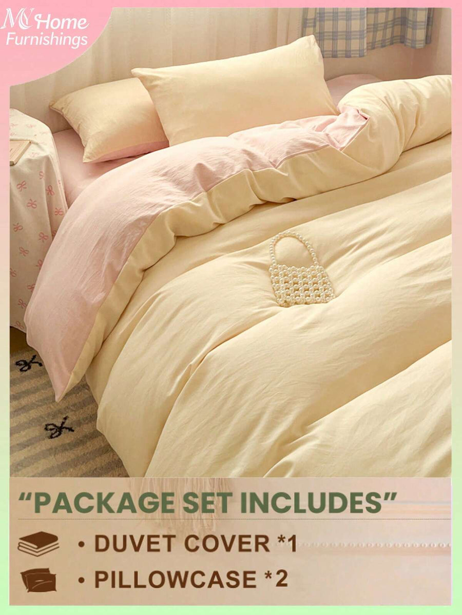 3pcs Light Yellow And Light Pink Bedding Set, 1 Duvet Cover And 2 Pillowcases, Dorm Bedding For Boys And Girls, Minimalist Fashion Home Decor, Soft And Comfortable Bedroom Bedding, Fashion Set, Machine Washable, No Filling