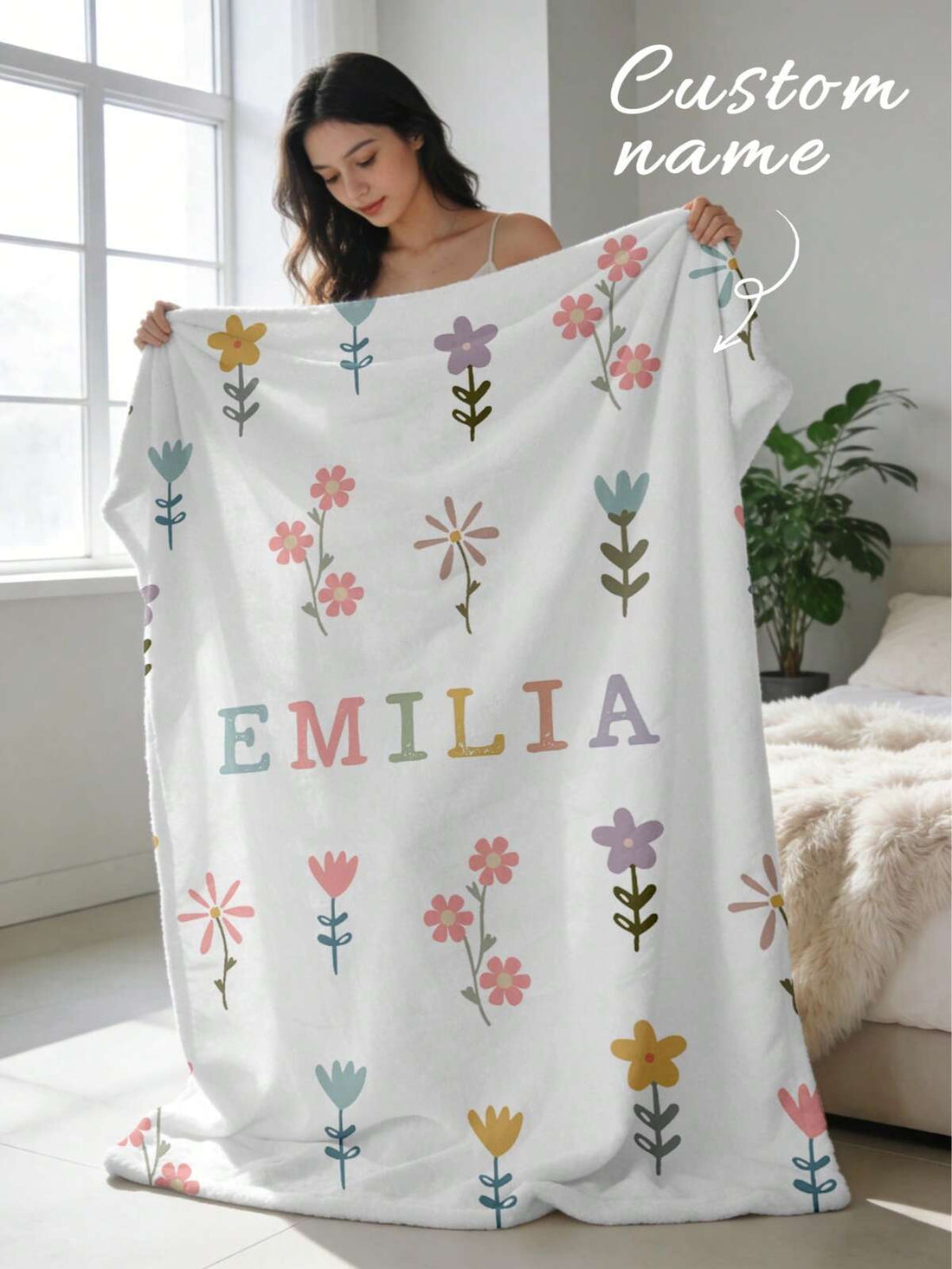 1pc Customized Flannel Name Blanket, Suitable For Bed, Living Room, Sofa, Outdoor, Beach, Camping, Pets, Ideal Gift For Christmas, Mother's Day/Father's Day, Family, Birthday, Friends, Women, Parents, Anniversary
