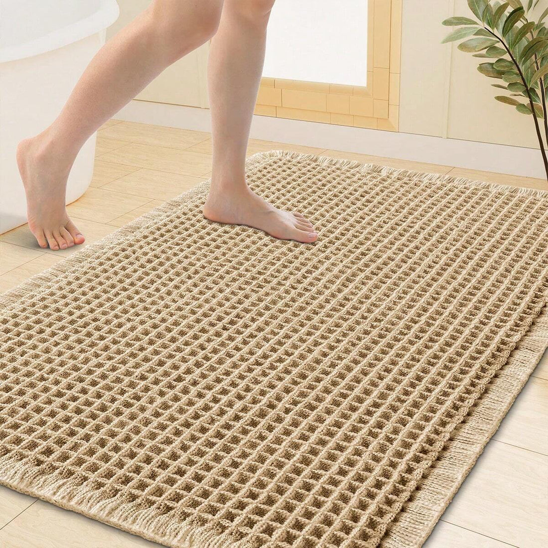 Waffle Bathroom Rugs, Bath Rugs Non Slip Washable, Super Absorbent Bath Mats, Ultra Soft Rubber Backed Shower Mats For Bathroom Floor, Tub And Shower