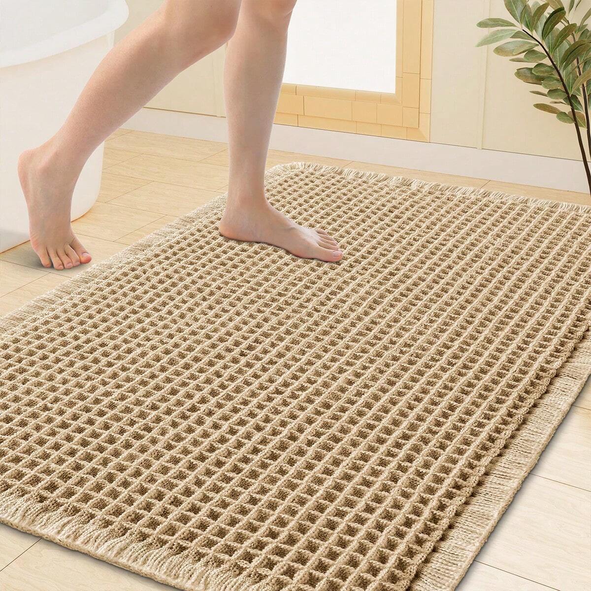 Waffle Bathroom Rugs, Bath Rugs Non Slip Washable, Super Absorbent Bath Mats, Ultra Soft Rubber Backed Shower Mats For Bathroom Floor, Tub And Shower
