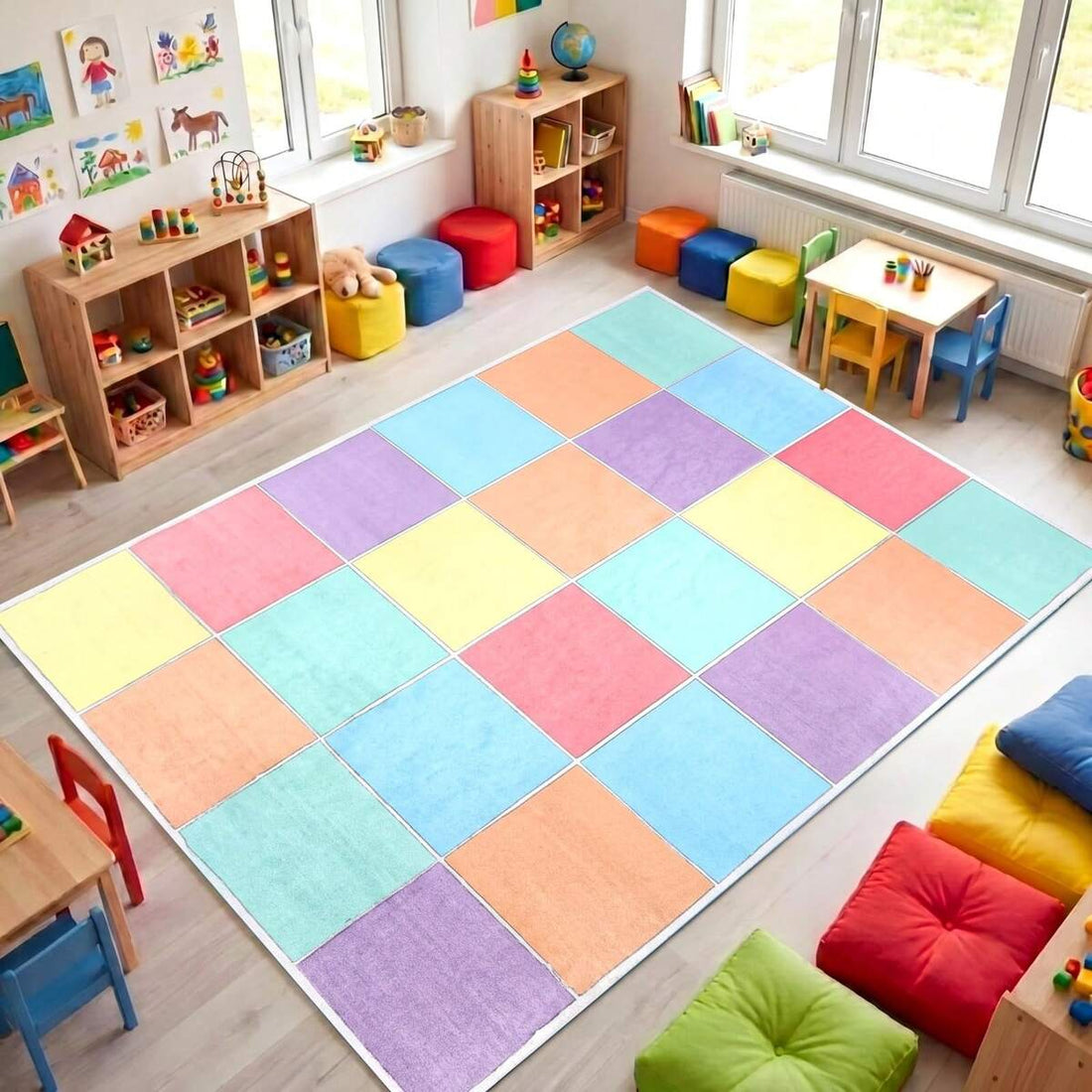 Colorful Spots Classroom Area Rugs, Non-Slip, Machine Washable Carpet, Skin-Friendly For Living Room, Classroom, Bedroom, Room Decor, Home Decor 7x5 Ft/2.58x1.66 Ft